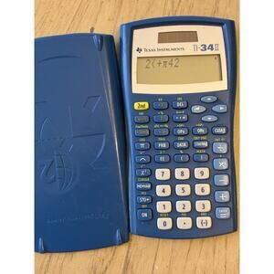 Texas Instruments TI-34 II Blue Solar Calculator with Cover College Tested Works